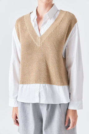 GREY LAB - Sweater Over Shirt - SHIRTS & BLOUSES available at Objectrare