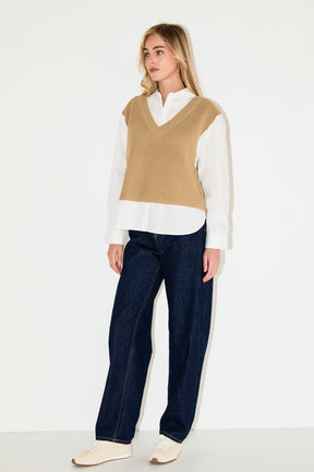 GREY LAB - Sweater Over Shirt - SHIRTS & BLOUSES available at Objectrare