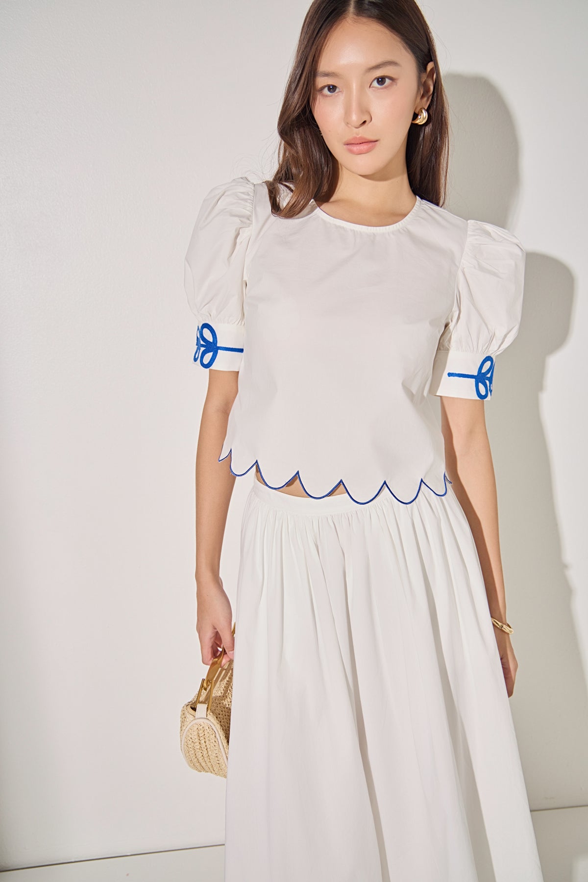 Scallop Hem Embroidered Top