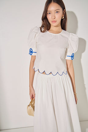 LA'VEN - Scallop Hem Embroidered Top - TOPS available at Objectrare