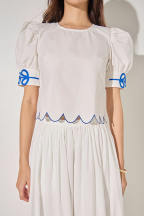 LA'VEN - Scallop Hem Embroidered Top - TOPS available at Objectrare