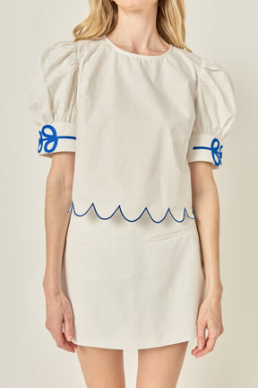 LA'VEN - Scallop Hem Embroidered Top - TOPS available at Objectrare