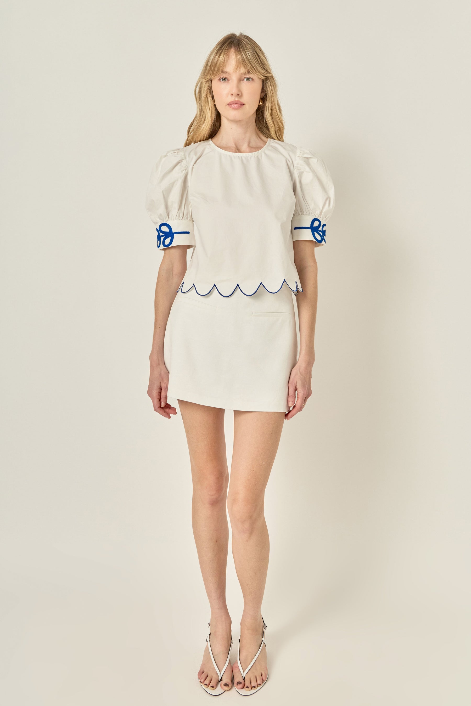 LA'VEN - Scallop Hem Embroidered Top - TOPS available at Objectrare