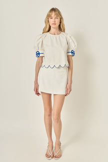 LA'VEN - Scallop Hem Embroidered Top - TOPS available at Objectrare