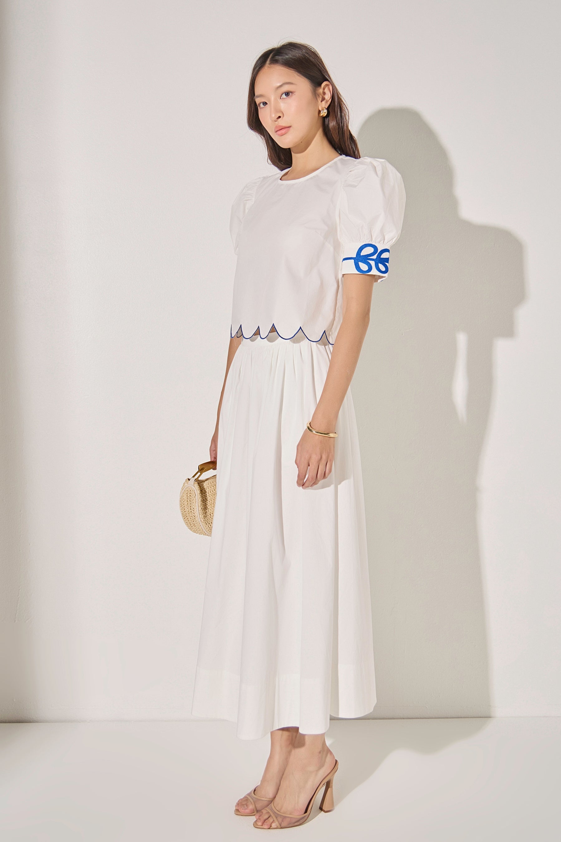 LA'VEN - Scallop Hem Embroidered Top - TOPS available at Objectrare