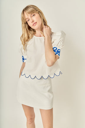 LA'VEN - Scallop Hem Embroidered Top - TOPS available at Objectrare