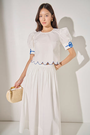 LA'VEN - Scallop Hem Embroidered Top - TOPS available at Objectrare
