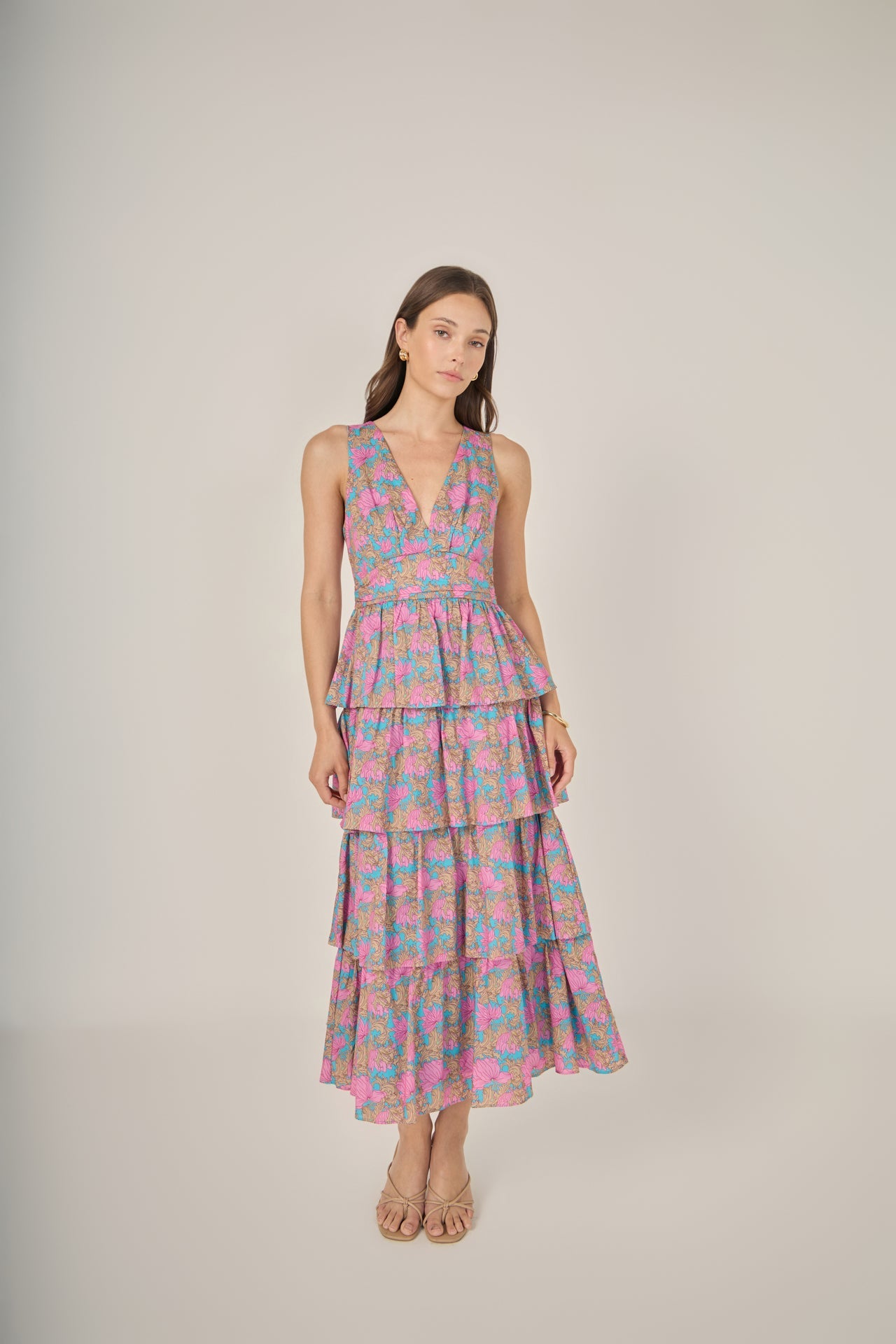 ENGLISH FACTORY - Deep V-Neck Tiered Maxi Dress - DRESSES available at Objectrare