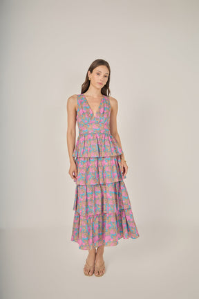 ENGLISH FACTORY - Deep V-Neck Tiered Maxi Dress - DRESSES available at Objectrare