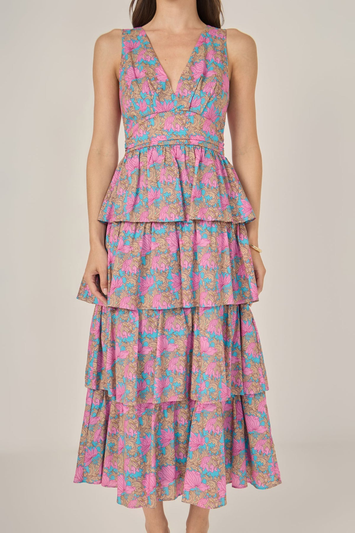 Deep V-Neck Tiered Maxi Dress
