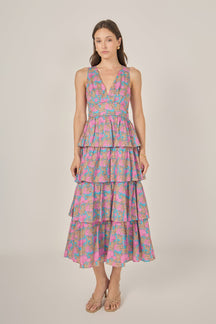 ENGLISH FACTORY - Deep V-Neck Tiered Maxi Dress - DRESSES available at Objectrare