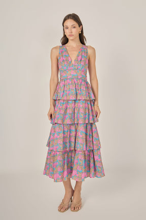 ENGLISH FACTORY - Deep V-Neck Tiered Maxi Dress - DRESSES available at Objectrare