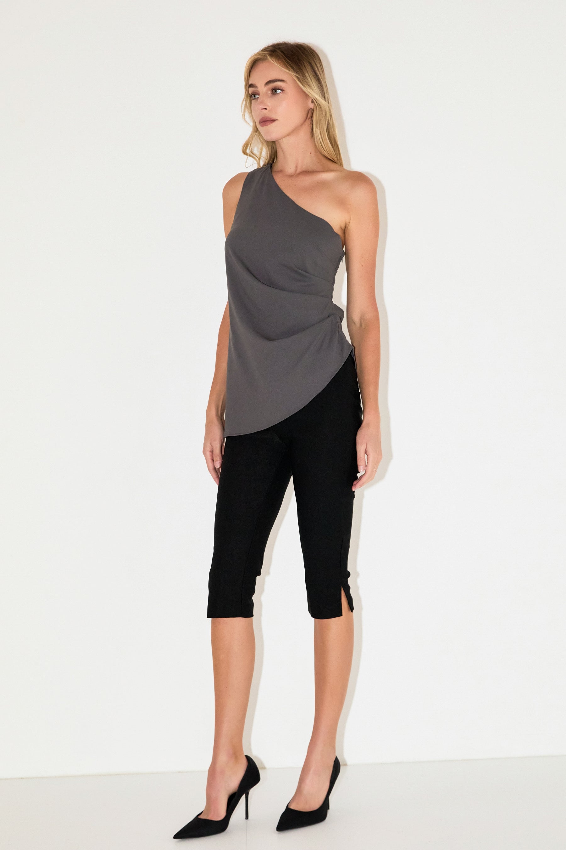 GREY LAB - One Shoulder Ruched Top - TOPS available at Objectrare