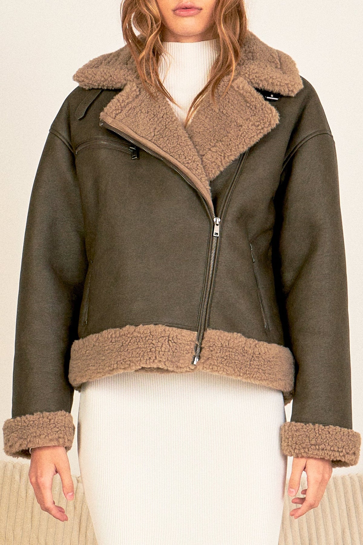 ENDLESS ROSE - Faux Leather Jacket with Sherpa Lining - OUTERWEAR available at Objectrare