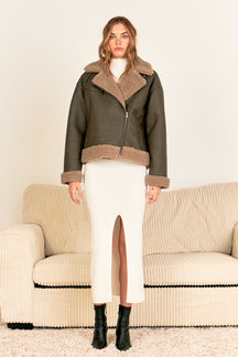 ENDLESS ROSE - Faux Leather Jacket with Sherpa Lining - OUTERWEAR available at Objectrare