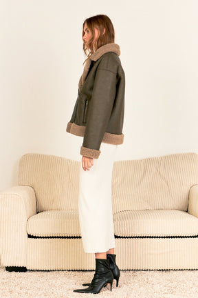 ENDLESS ROSE - Faux Leather Jacket with Sherpa Lining - OUTERWEAR available at Objectrare