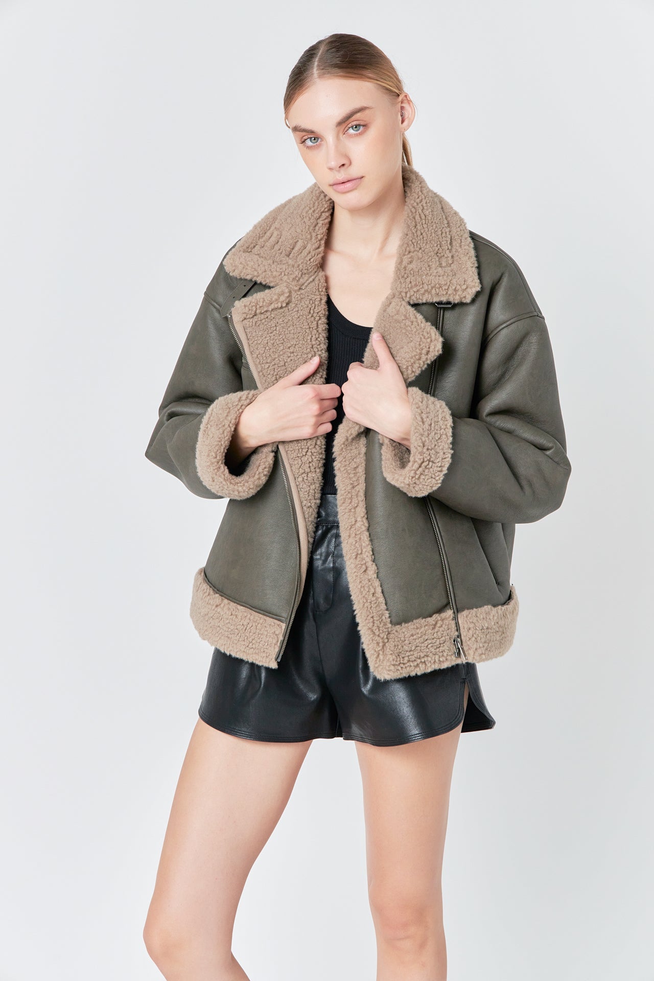 ENDLESS ROSE - Faux Leather Jacket with Sherpa Lining - OUTERWEAR available at Objectrare