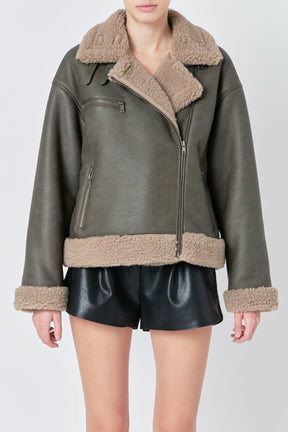 ENDLESS ROSE - Faux Leather Jacket with Sherpa Lining - OUTERWEAR available at Objectrare