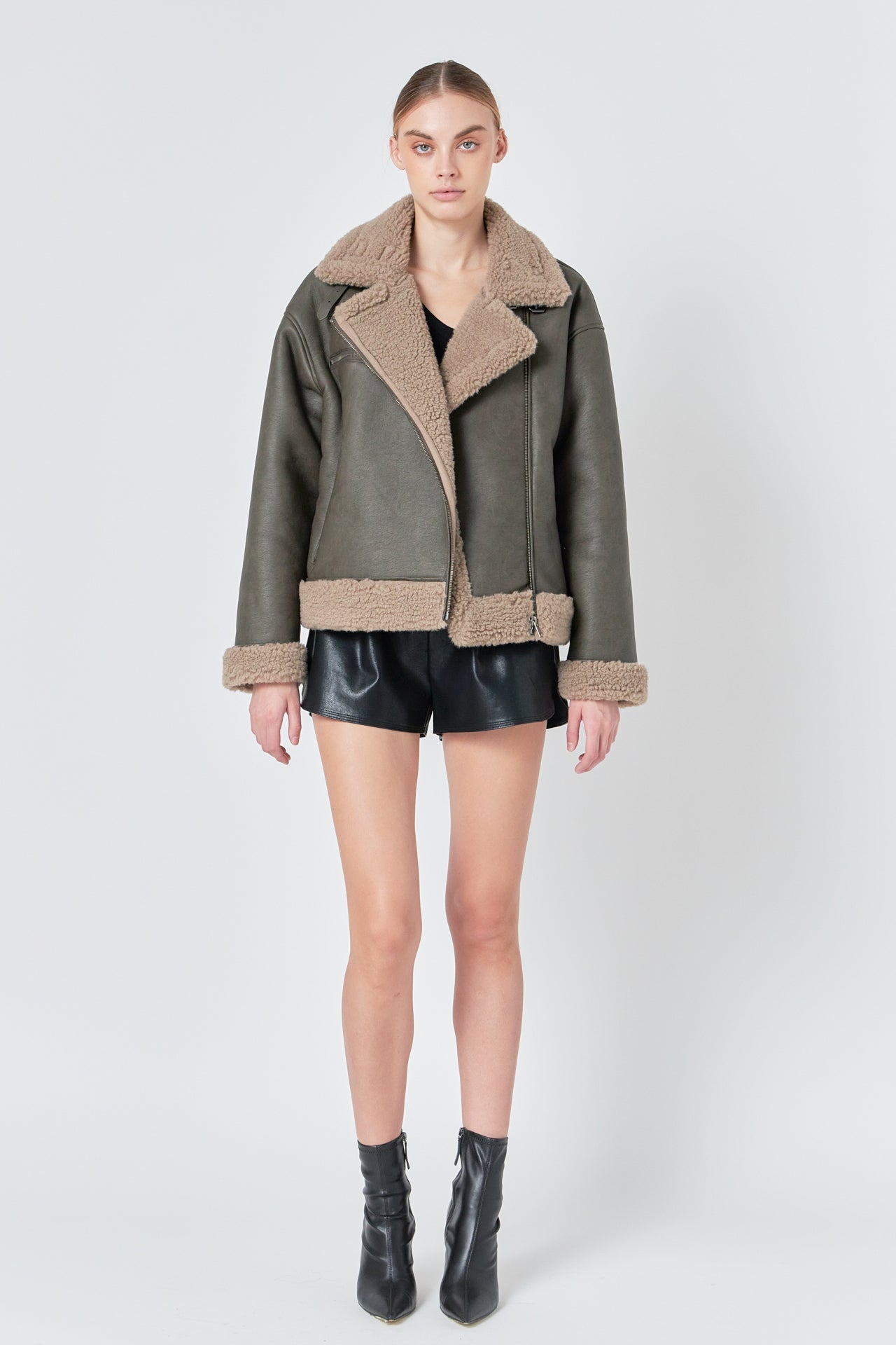 ENDLESS ROSE - Faux Leather Jacket with Sherpa Lining - OUTERWEAR available at Objectrare