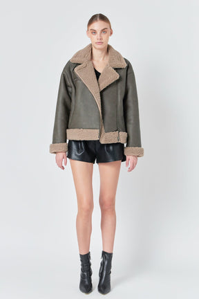 ENDLESS ROSE - Faux Leather Jacket with Sherpa Lining - OUTERWEAR available at Objectrare