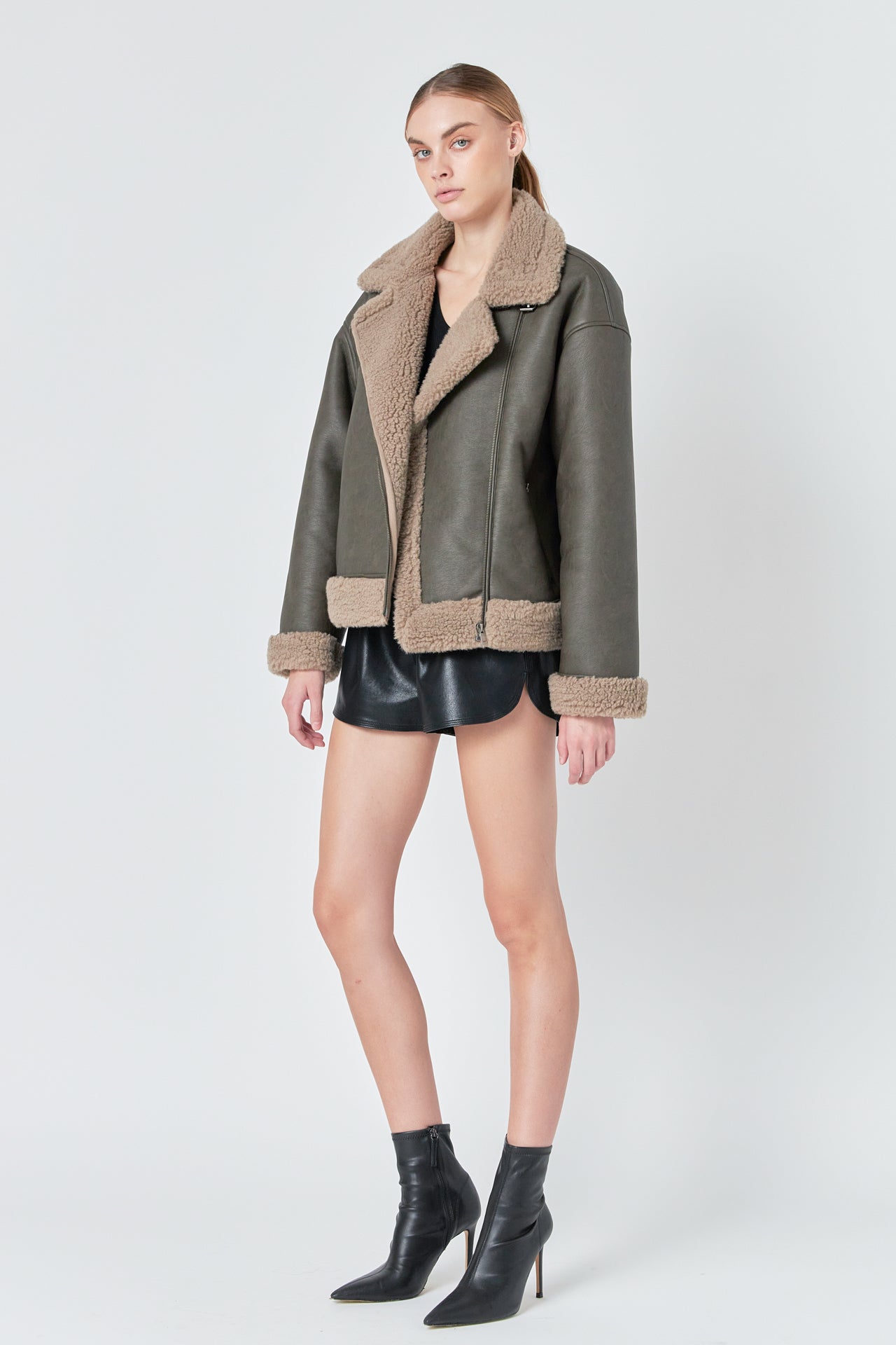 ENDLESS ROSE - Faux Leather Jacket with Sherpa Lining - OUTERWEAR available at Objectrare