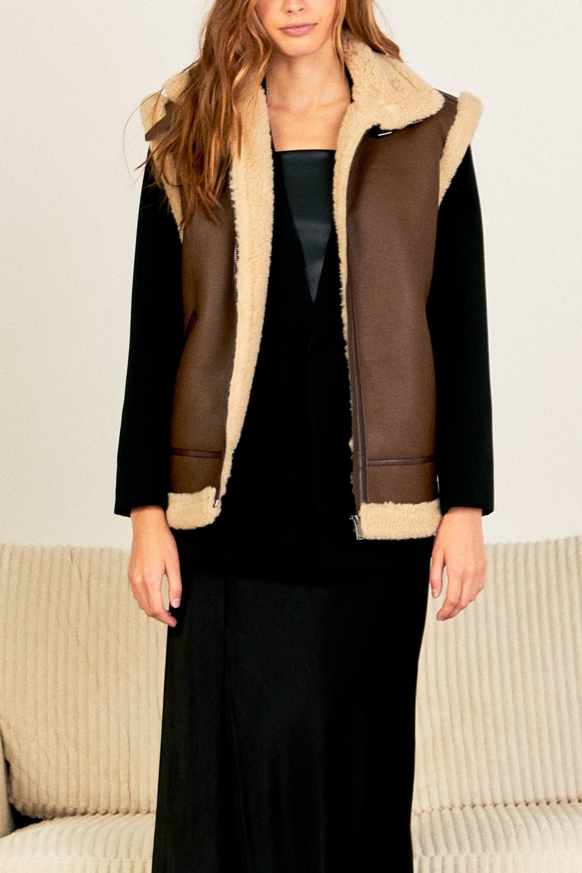 ENDLESS ROSE - Sherpa Lined Faux Leather Vest - OUTERWEAR available at Objectrare