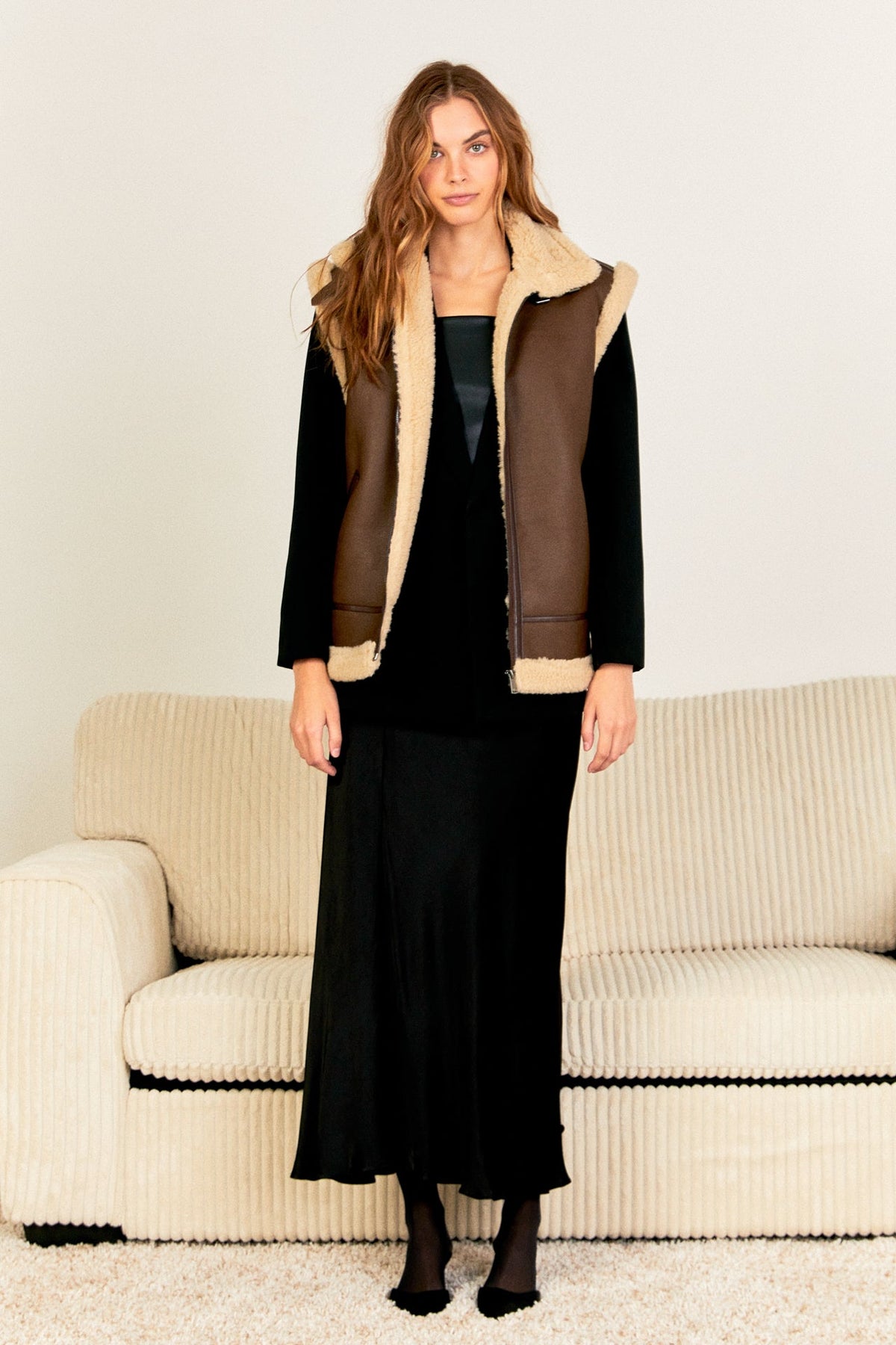 ENDLESS ROSE - Sherpa Lined Faux Leather Vest - OUTERWEAR available at Objectrare