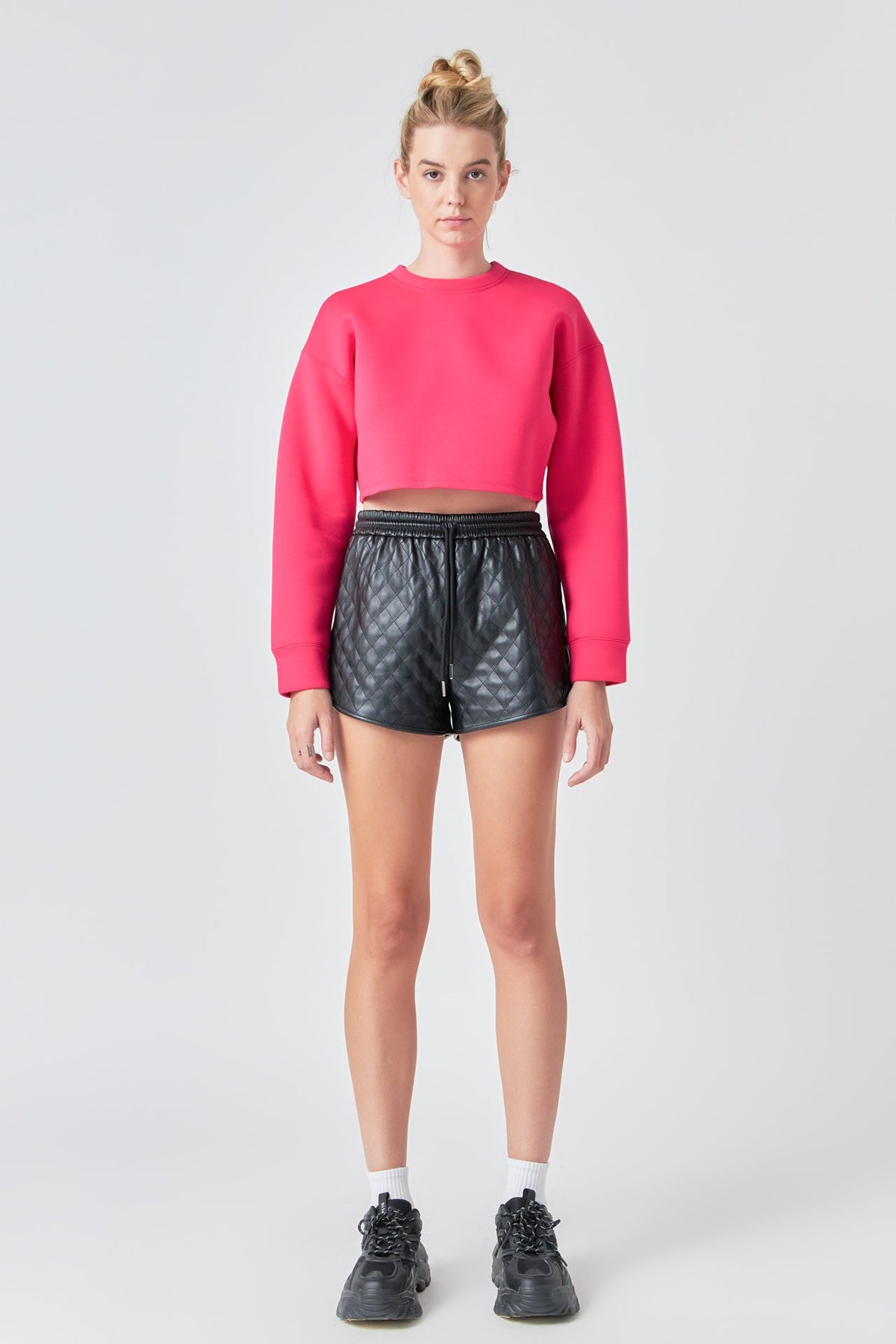 GREY LAB - Faux Leather Diamond Stitch Shorts - SHORTS available at Objectrare