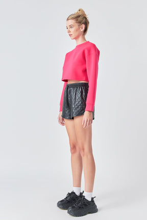 GREY LAB - Faux Leather Diamond Stitch Shorts - SHORTS available at Objectrare