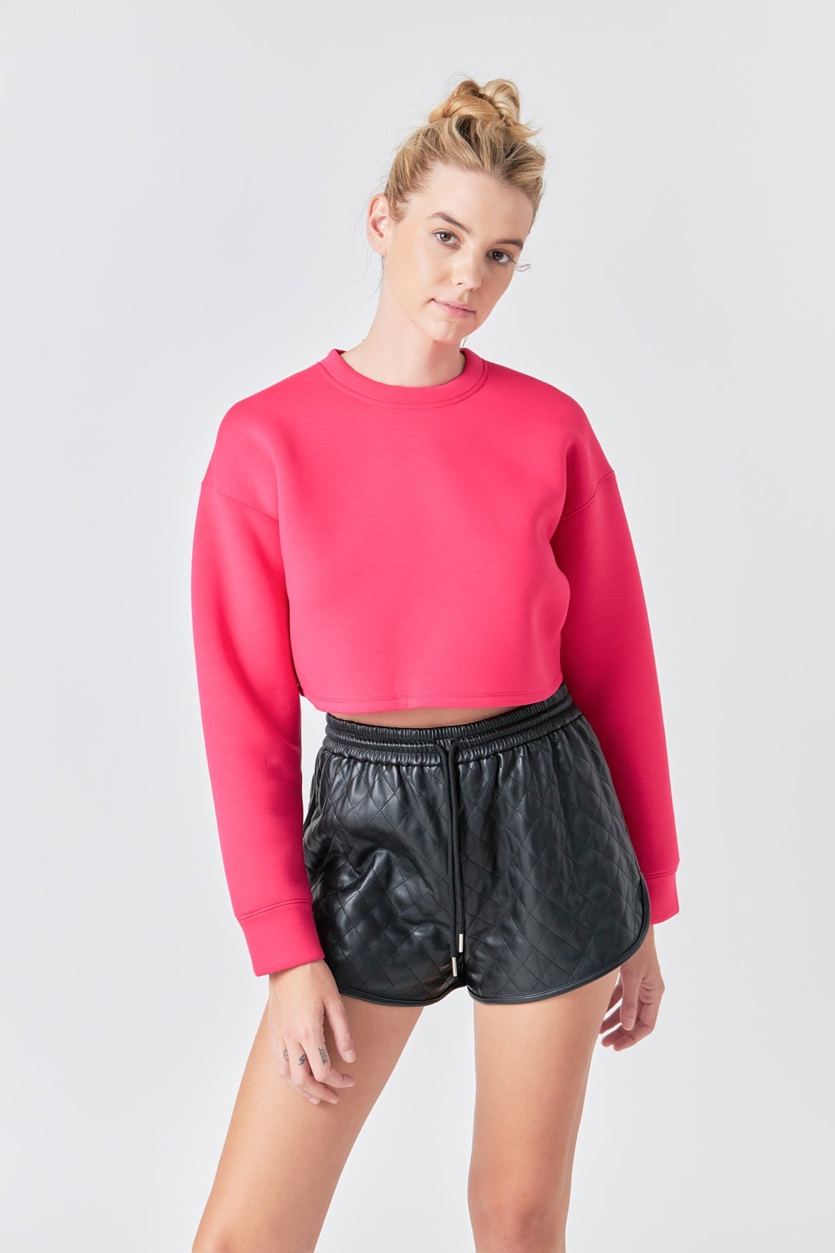 GREY LAB - Faux Leather Diamond Stitch Shorts - SHORTS available at Objectrare