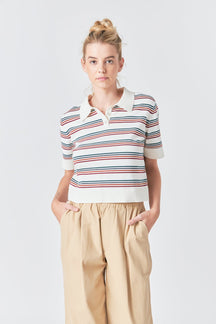 GREY LAB - Grey Lab - Striped Polo Collared Knit Shirt - SHIRTS & BLOUSES available at Objectrare