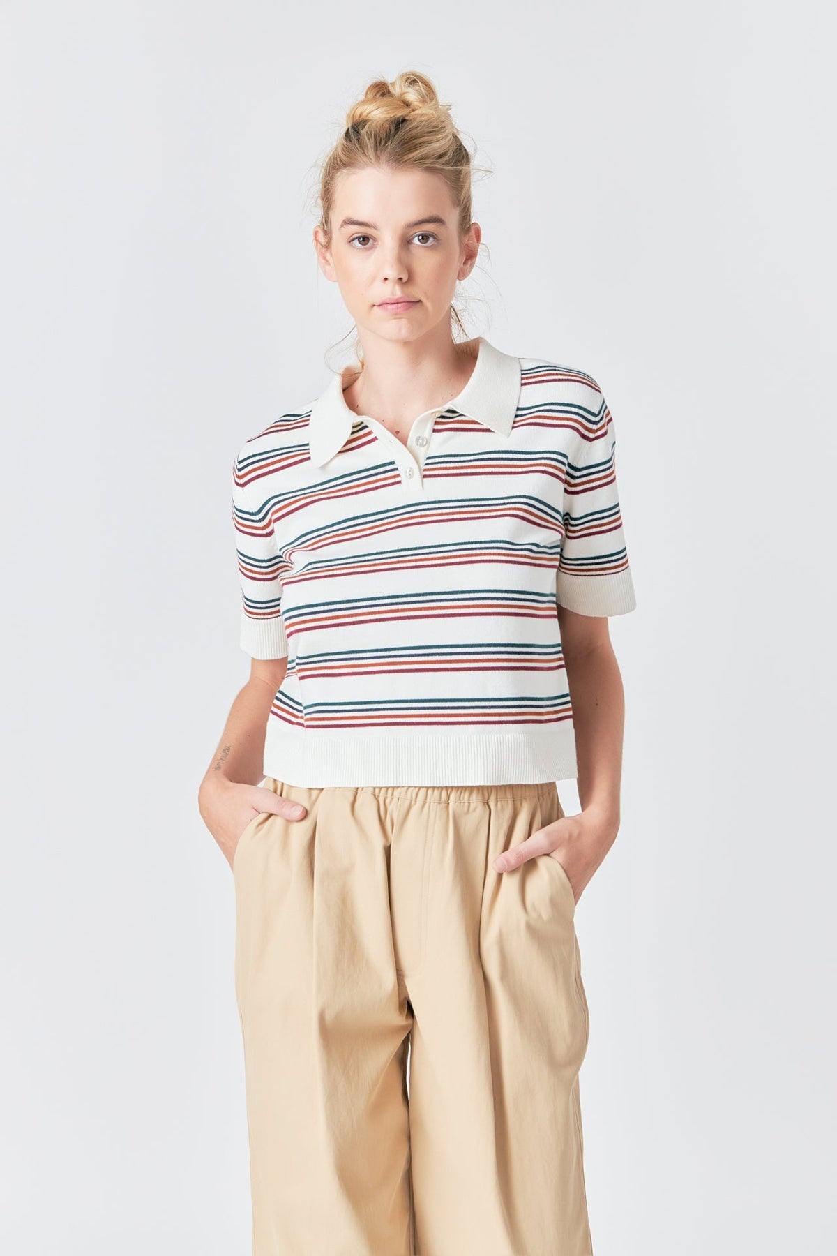 GREY LAB - Striped Polo Knit Shirt - TOPS available at Objectrare
