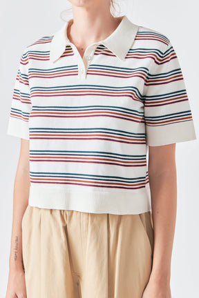 GREY LAB - Grey Lab - Striped Polo Collared Knit Shirt - SHIRTS & BLOUSES available at Objectrare