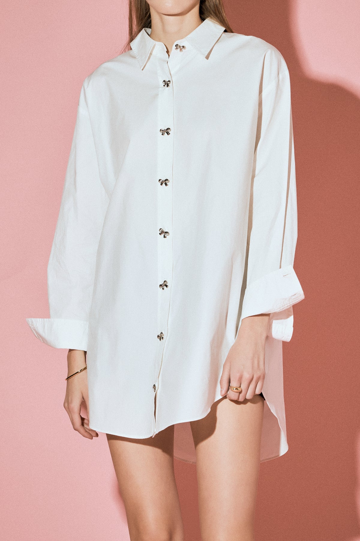 ENGLISH FACTORY - English Factory - Bow Embellishment Shirt Mini Dress - DRESSES available at Objectrare