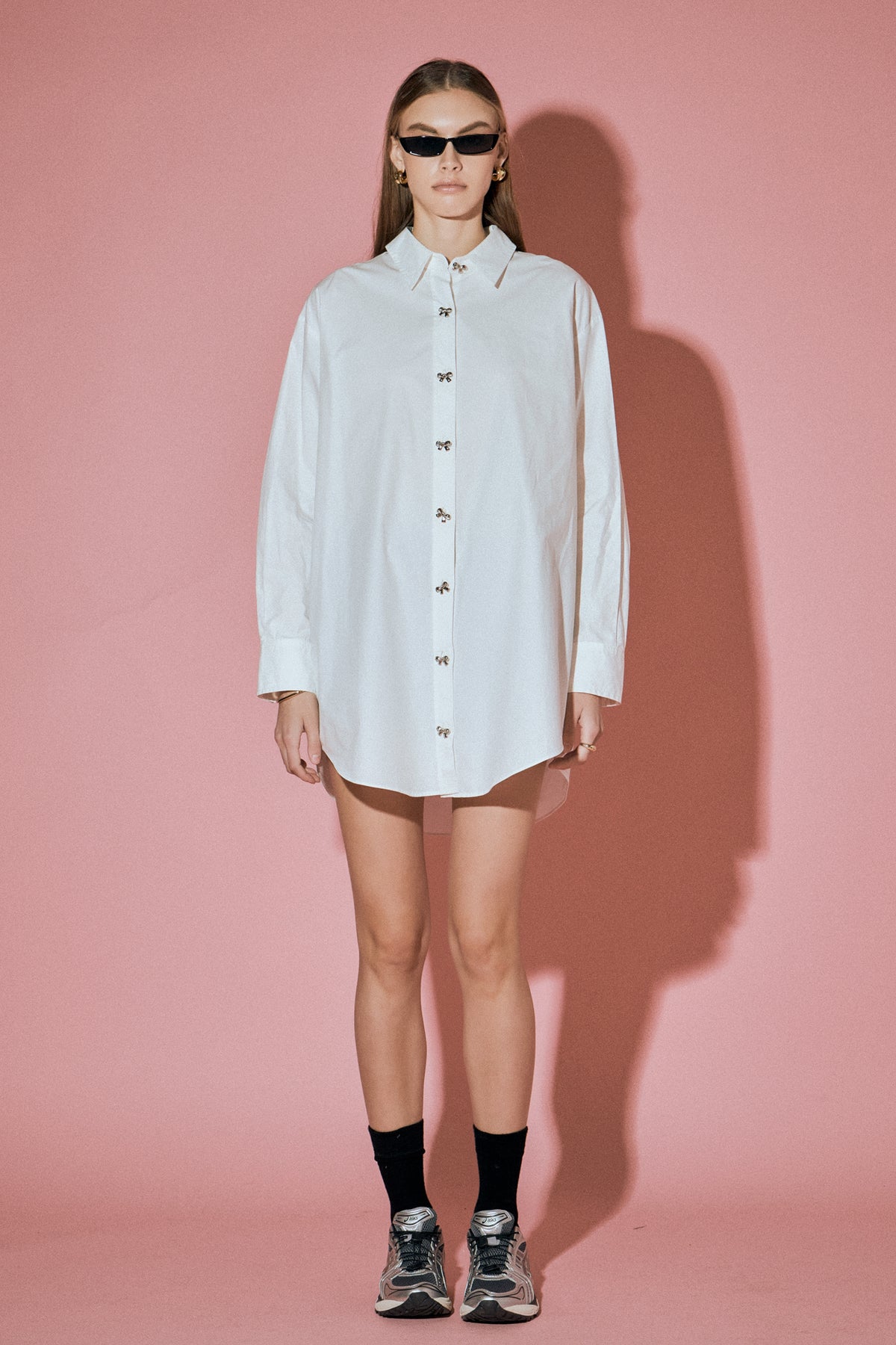 ENGLISH FACTORY - Bow Embellishment Shirt Mini Dress - DRESSES available at Objectrare