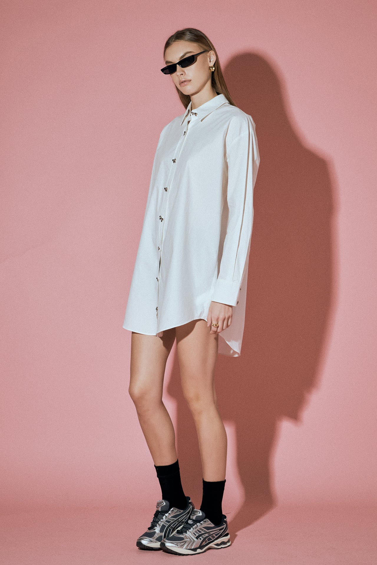 ENGLISH FACTORY - English Factory - Bow Embellishment Shirt Mini Dress - DRESSES available at Objectrare