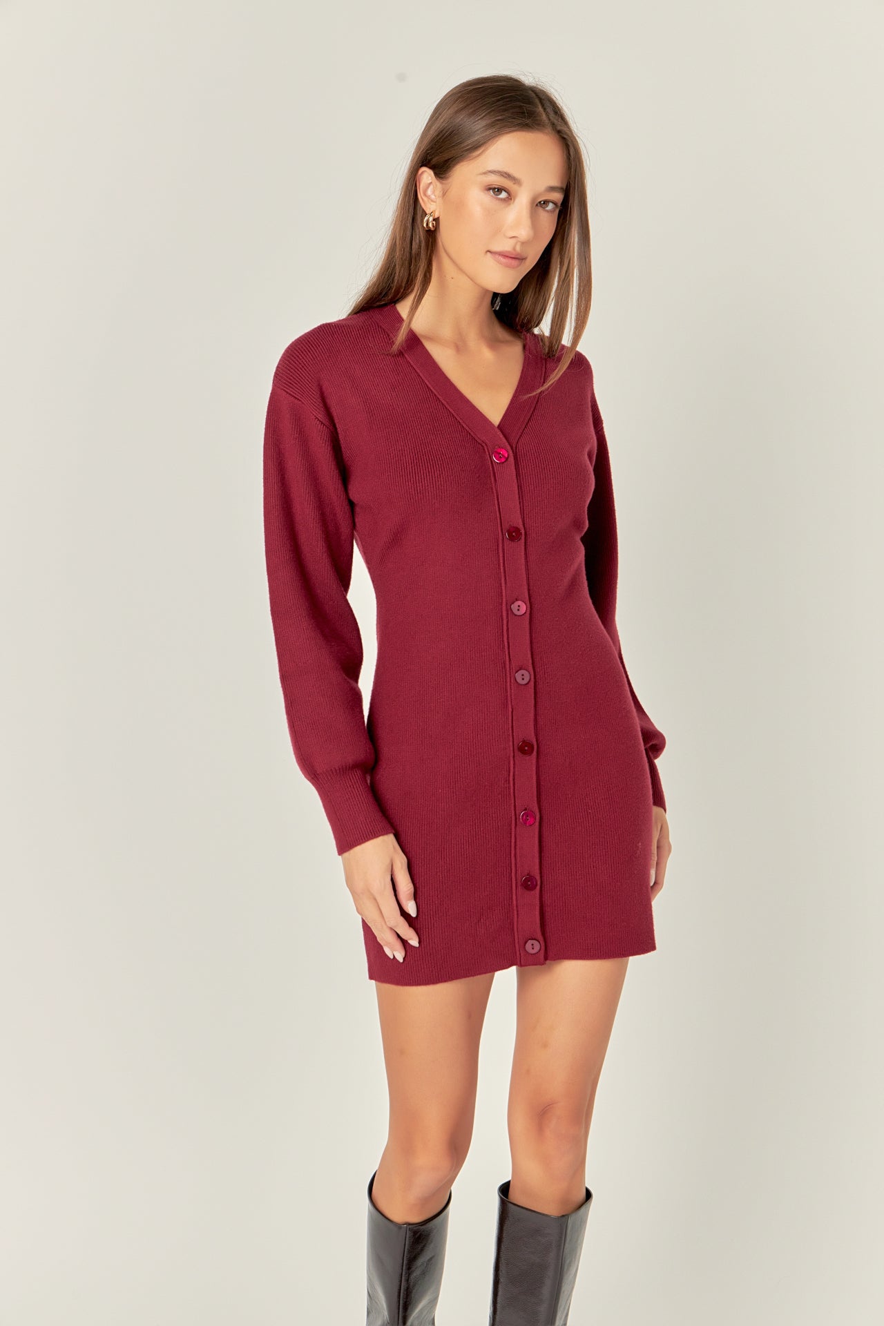 ENGLISH FACTORY - English Factory - V-Neck Cardigan Mini Knit Dress - DRESSES available at Objectrare