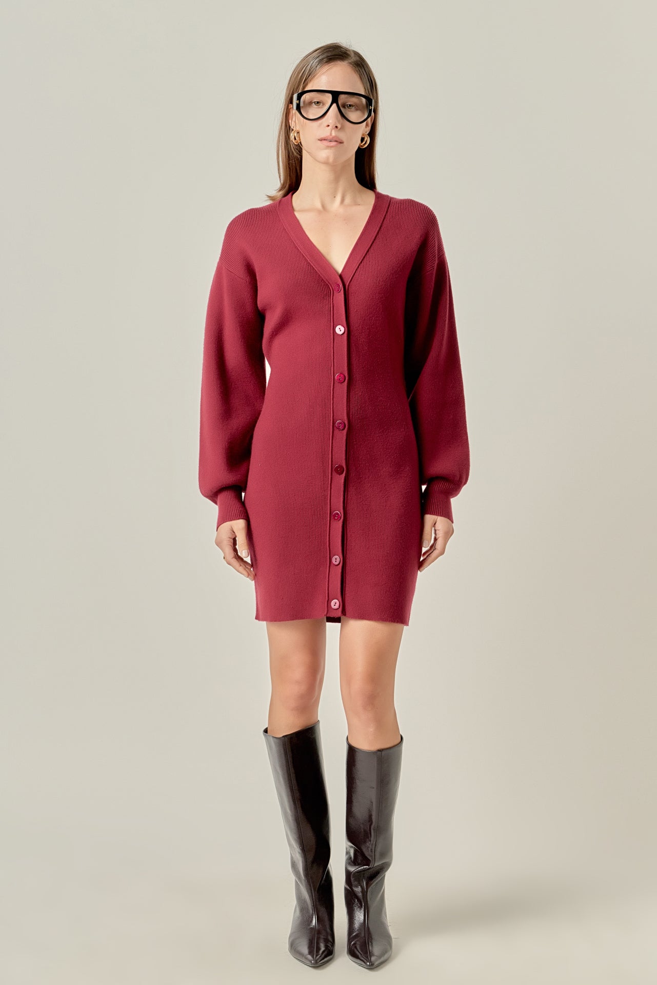 ENGLISH FACTORY - V-Neck Cardigan Mini Knit Dress - DRESSES available at Objectrare