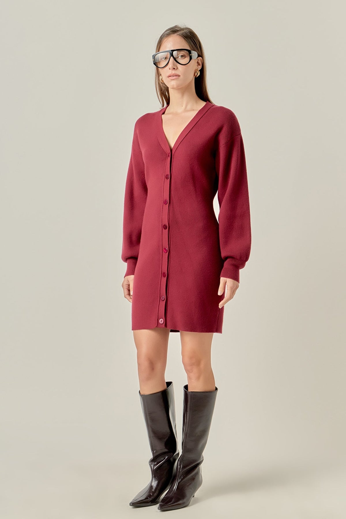 ENGLISH FACTORY - V-Neck Cardigan Mini Knit Dress - DRESSES available at Objectrare