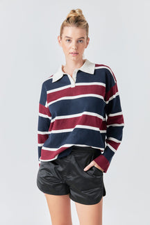 GREY LAB - Striped Polo Knit Shirt - SWEATERS & KNITS available at Objectrare
