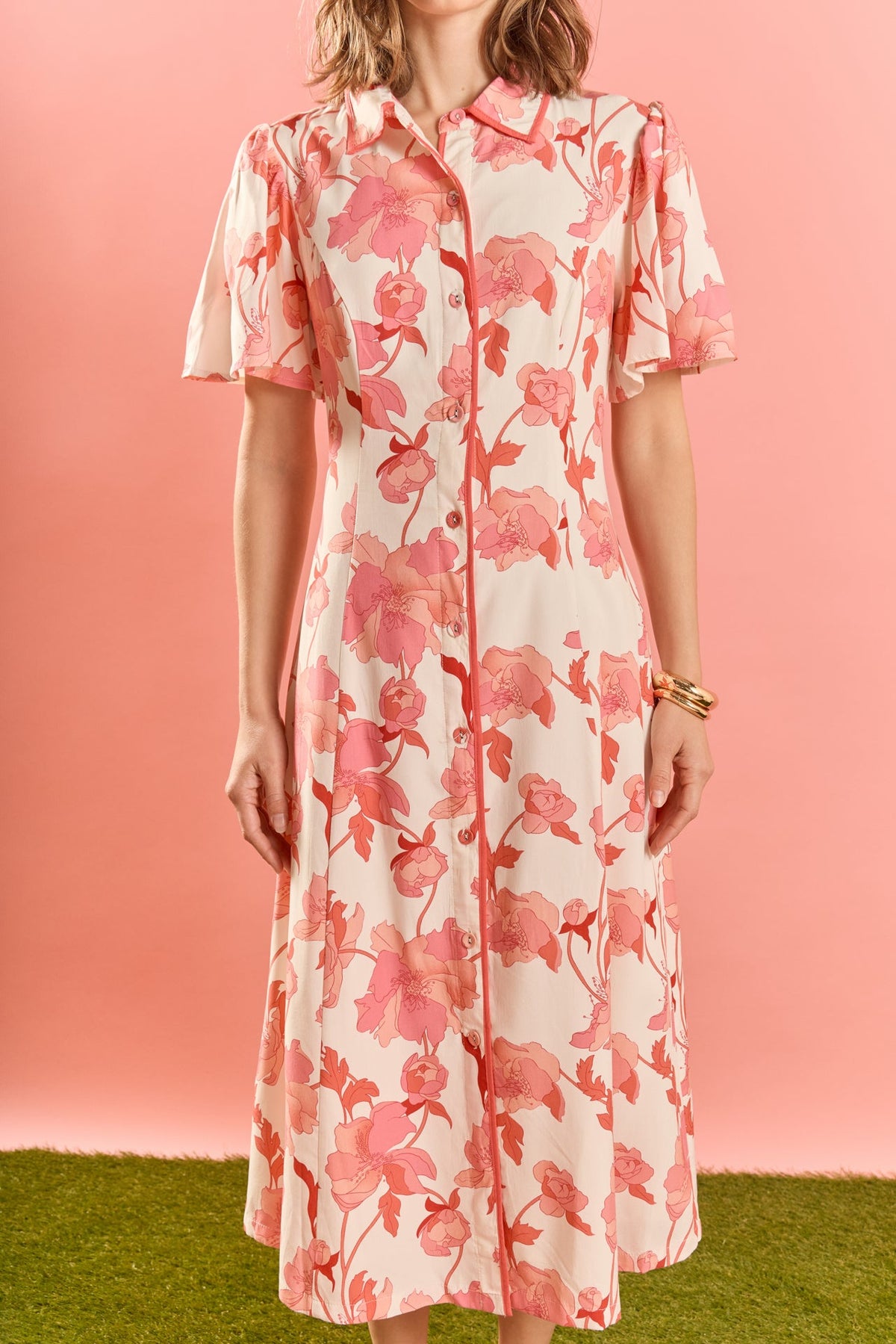 ENGLISH FACTORY - Floral Button-Front Midi Shirt Dress - DRESSES available at Objectrare