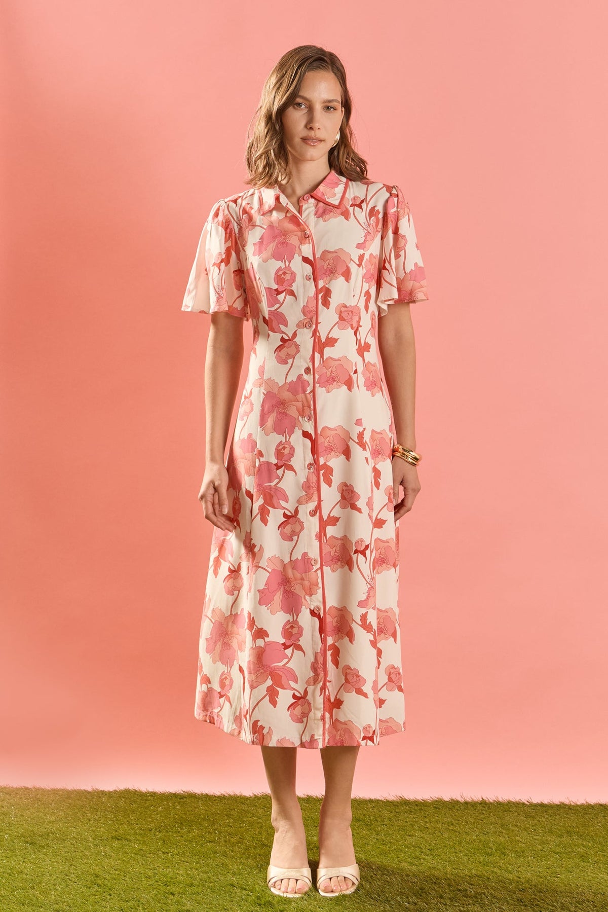 ENGLISH FACTORY - Floral Button-Front Midi Shirt Dress - DRESSES available at Objectrare