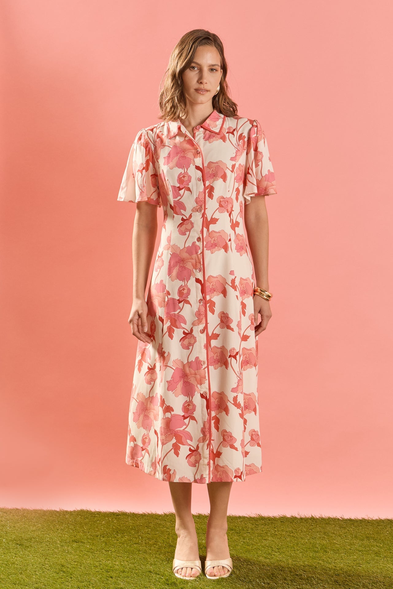 ENGLISH FACTORY - Floral Button-Front Midi Shirt Dress - DRESSES available at Objectrare