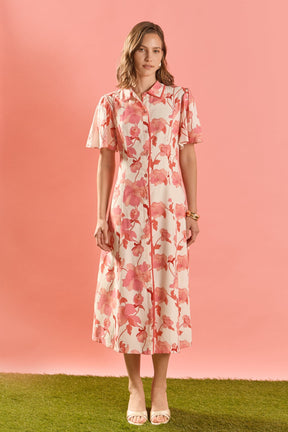 ENGLISH FACTORY - Floral Button-Front Midi Shirt Dress - DRESSES available at Objectrare