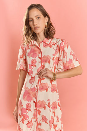ENGLISH FACTORY - Floral Button-Front Midi Shirt Dress - DRESSES available at Objectrare