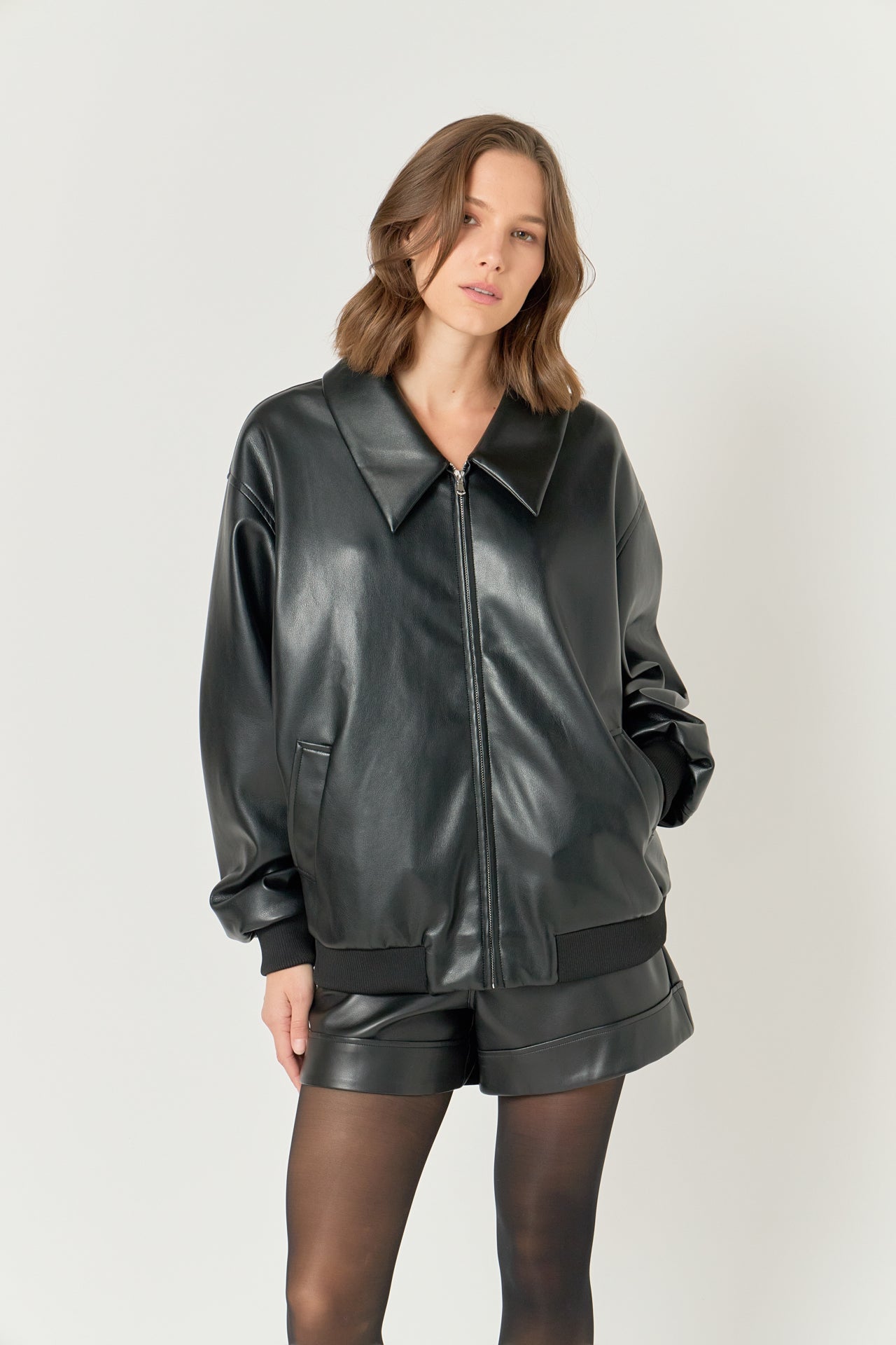 ENDLESS ROSE - Oversized Faux Leather Jacket - JACKETS available at Objectrare