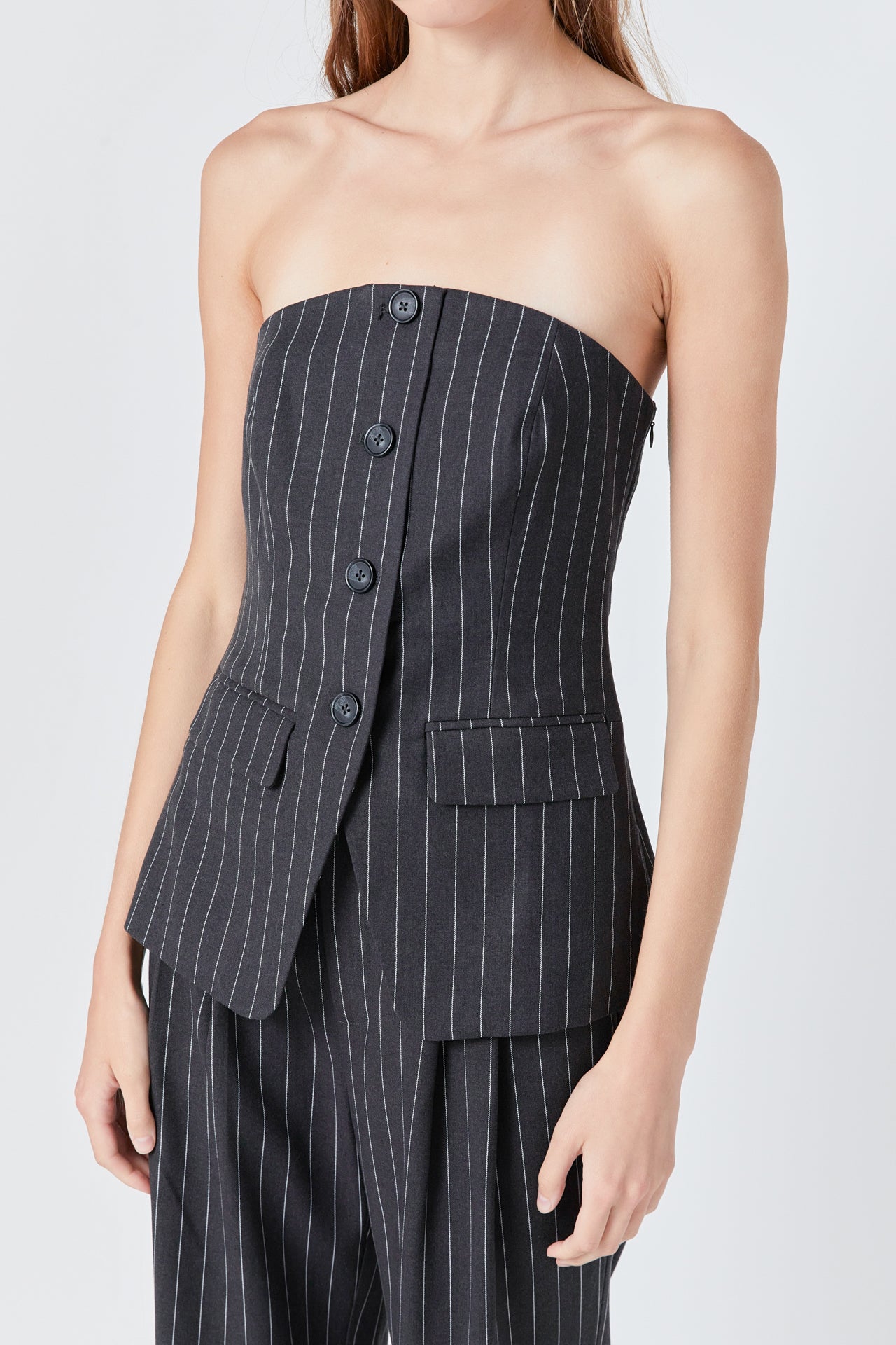 ENDLESS ROSE - Strapless Pinstriped Vest - TOPS available at Objectrare