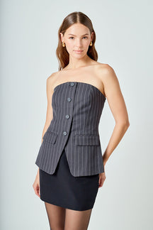 ENDLESS ROSE - Strapless Pinstriped Vest - TOPS available at Objectrare