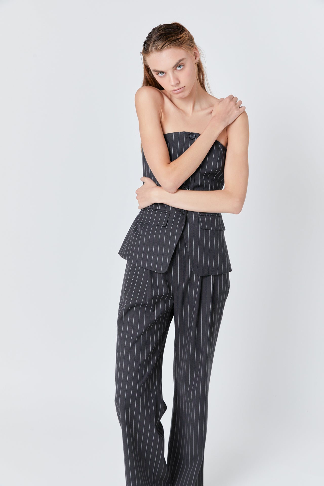 ENDLESS ROSE - Pinstriped High Waisted Trouser - PANTS available at Objectrare