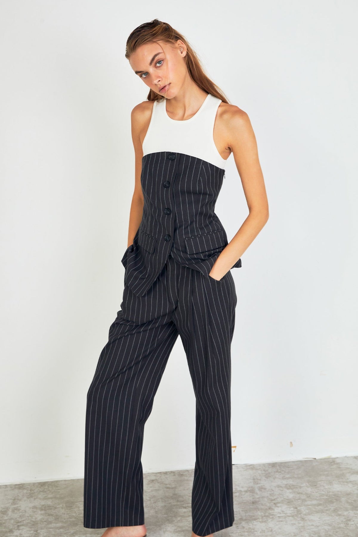 ENDLESS ROSE - Pinstriped High Waisted Trouser - PANTS available at Objectrare